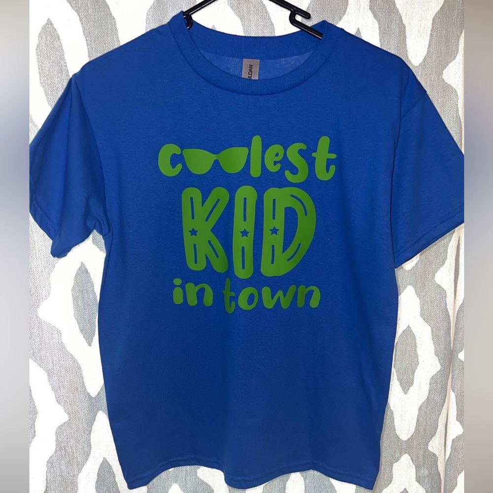 Brand NEW blue and green “Coolest kid in town” youth shirt!